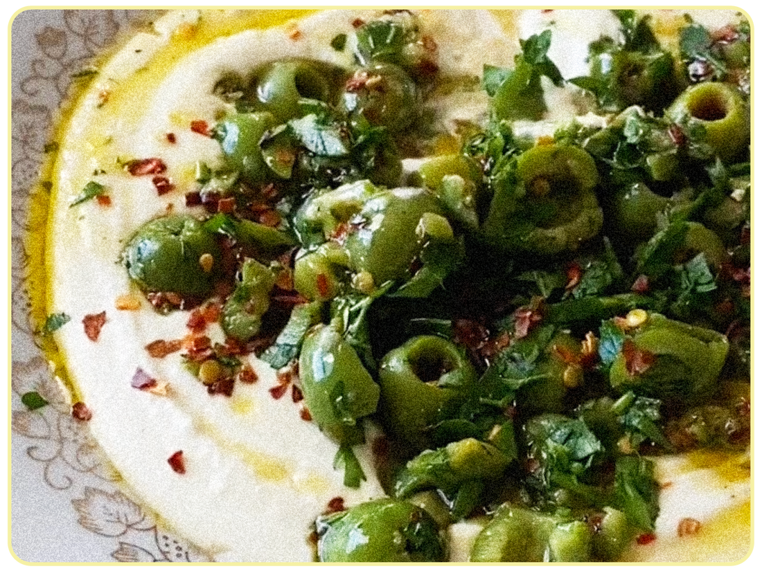 HOT HONEY OLIVES ON WHIPPED FETA
